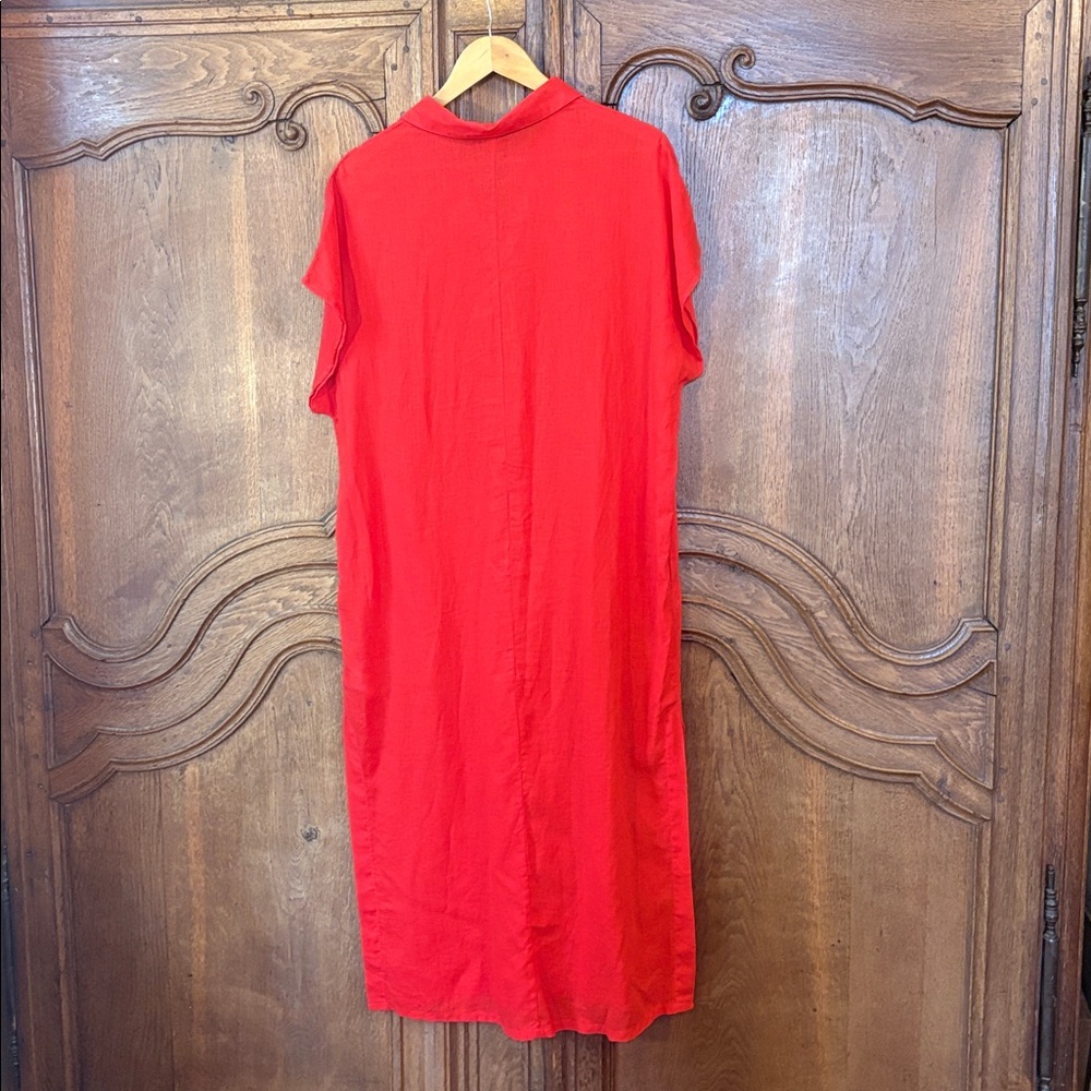 Tahari Linen V-Neck Collared Maxi Shift Dress - Picture 11 of 12